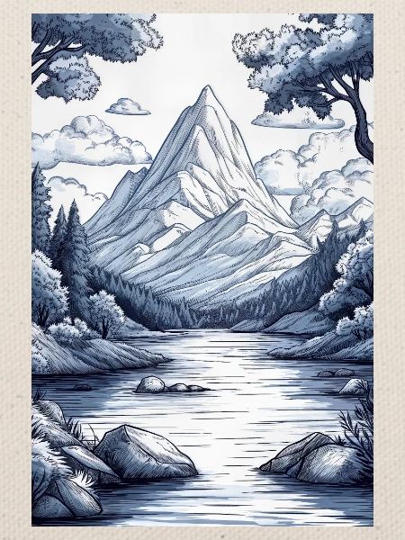 Illustration einer Gebirgslandschaft