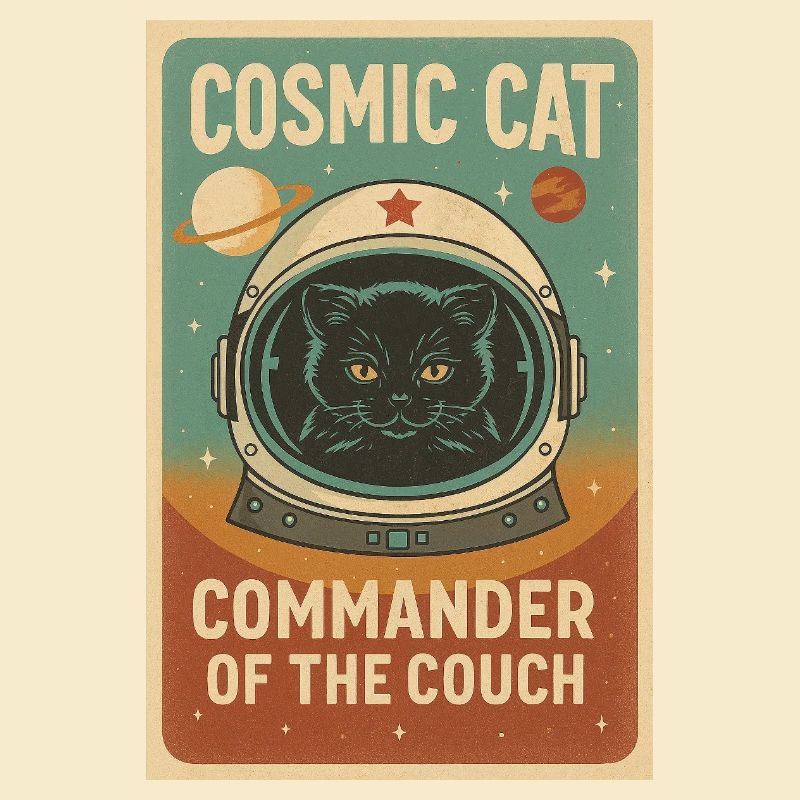 Chat Cosmique – Commandant du Divan | Design rétro
