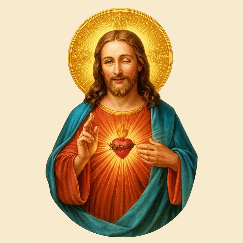Zwinkernder Jesus Herz Jesu Strahlendes Heilsbild