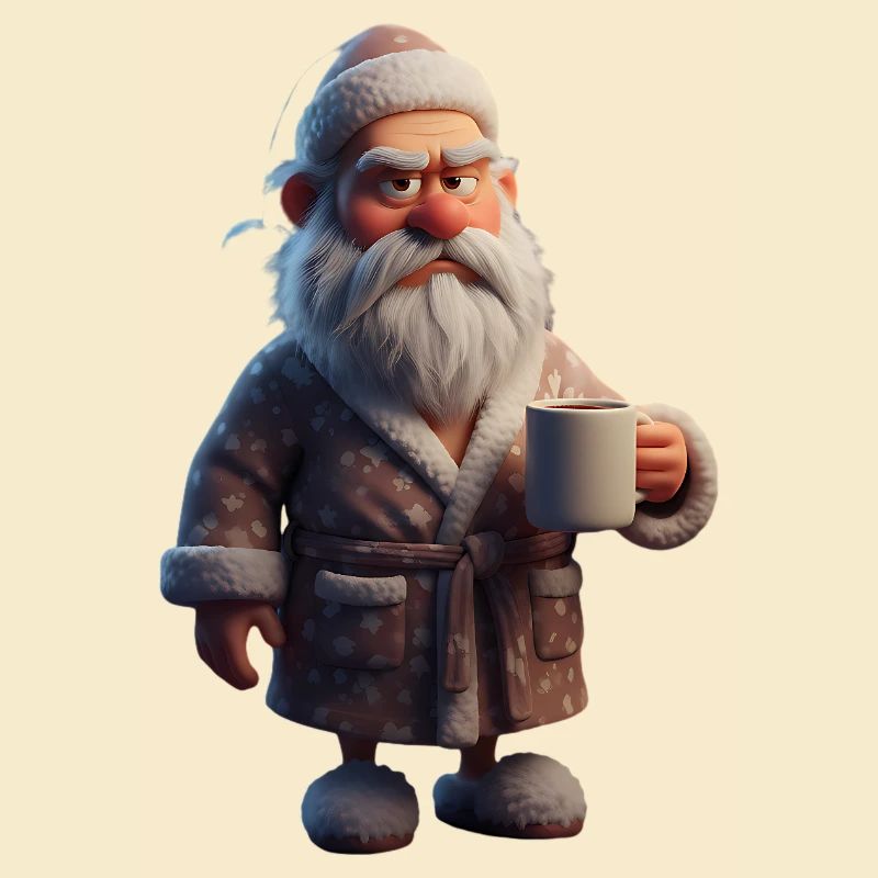 Grummeliger Winteropa mit Kaffeebecher Santa