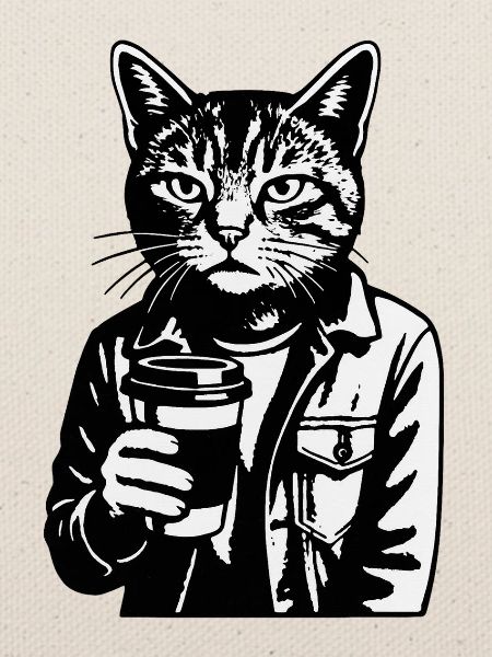 Katzenbarista mit ToGo Kaffee