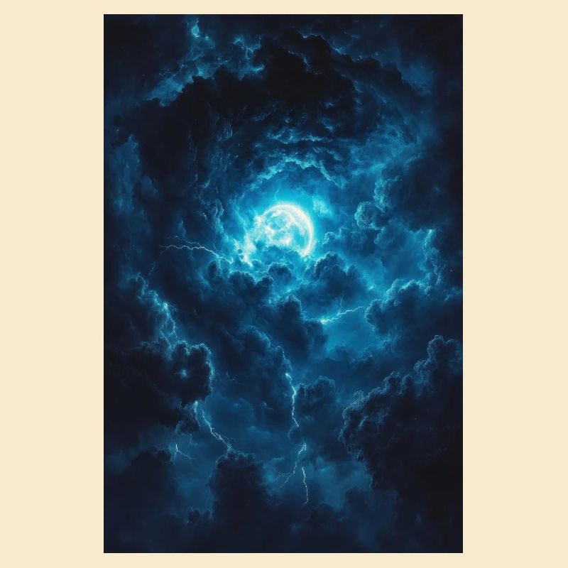 Blauer Himmel mit Mond im Sturm