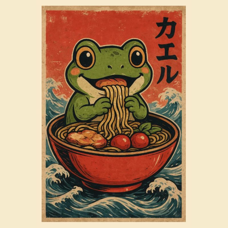 Frog Ramen Retro Poster