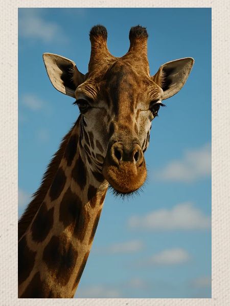 Giraffengesicht vor blauem Himmel