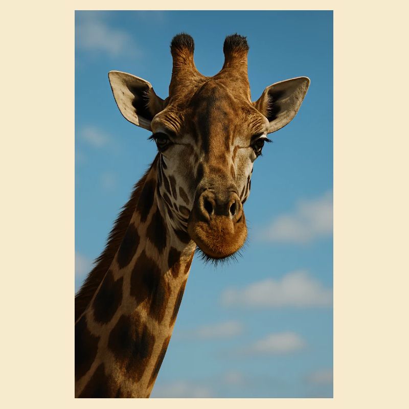 Giraffengesicht vor blauem Himmel