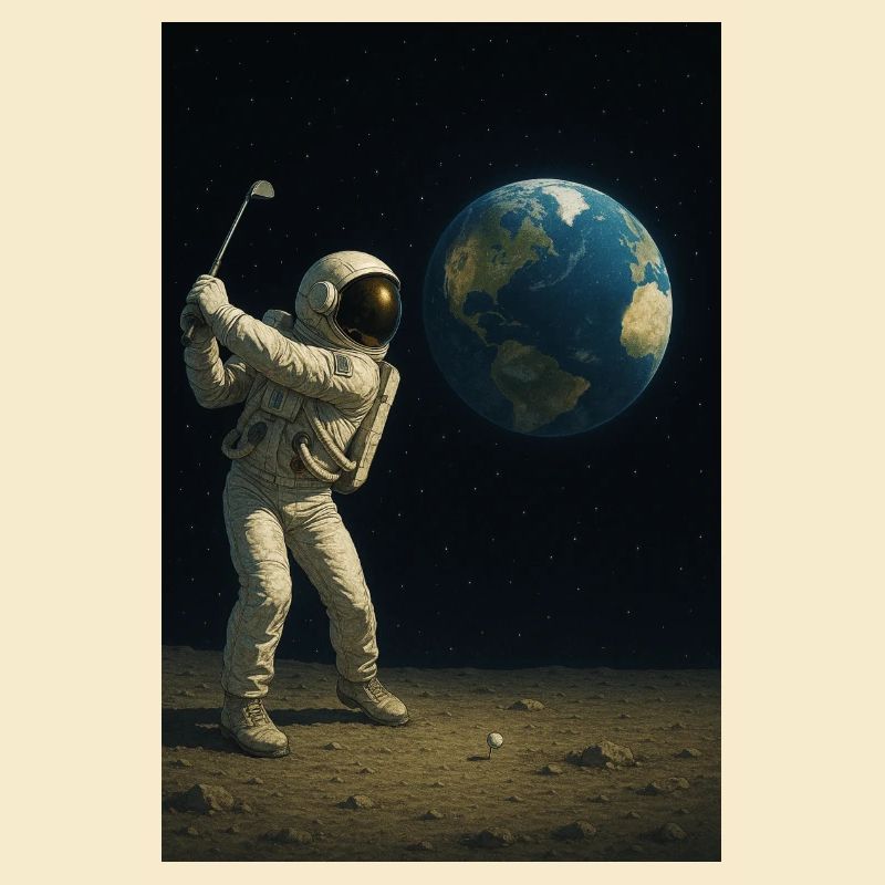 Astronaut Golf auf Mondwelt
