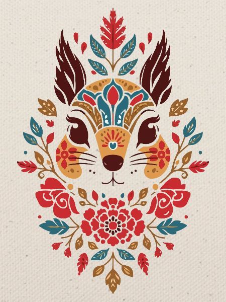 Blumen Eichhörnchen Kopf Folk-Art