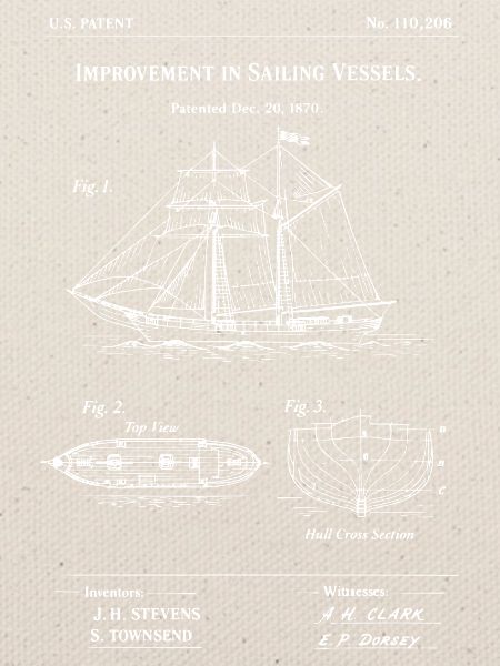 Patentiertes Segelschiff-Bauplan