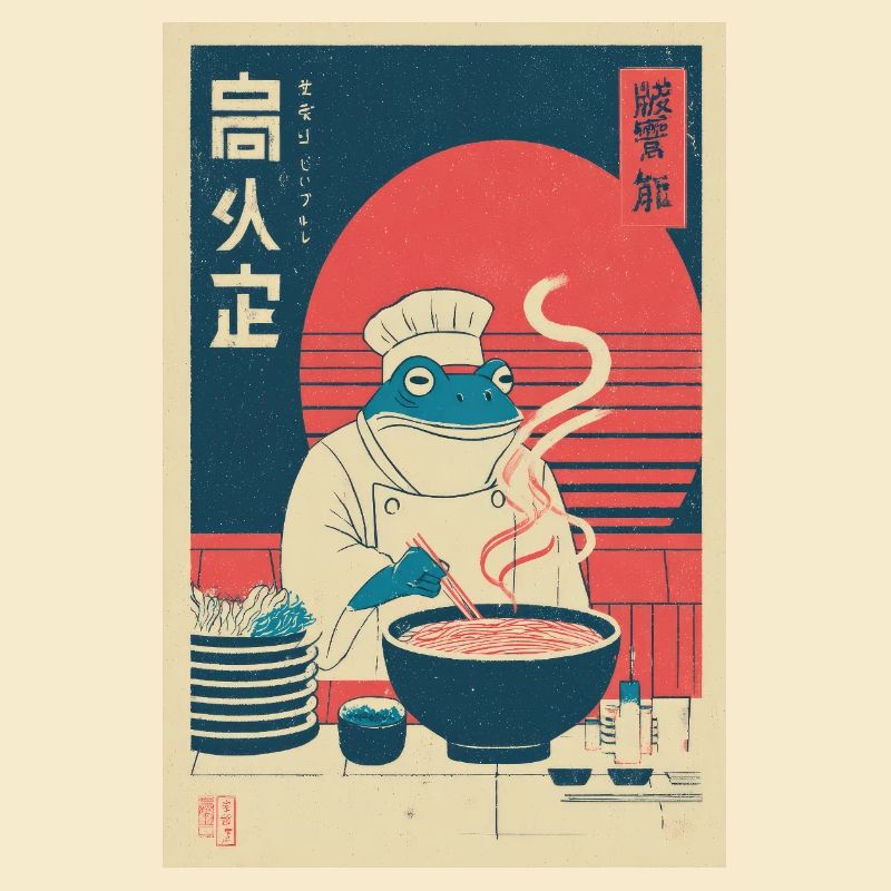 Frog Chef Ramen Retro Poster