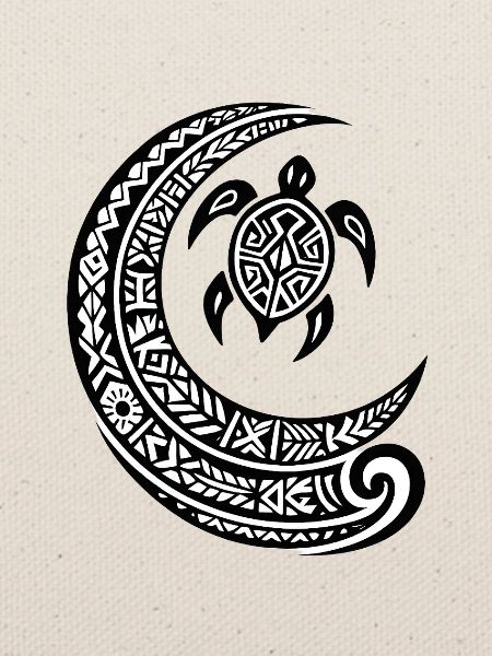 Honu Turtle & Moon – Polynesisches Tattoo
