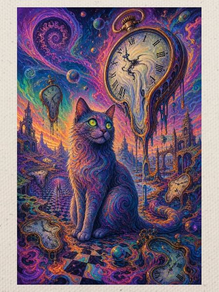 Kosmische Katze und schmelzende Uhren