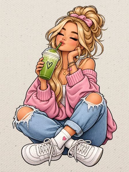 Mädchen mit Matcha Latte