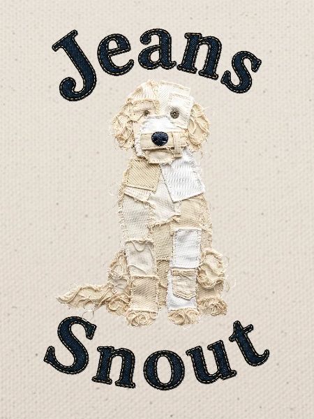 Cremefarbener Doodle im Jeansflicken-Stil