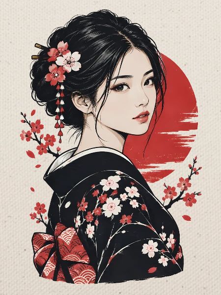Kirschblüten Kimono Porträt