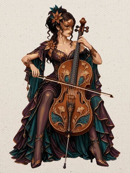 Cello Diva im ArtNouveau Gewand