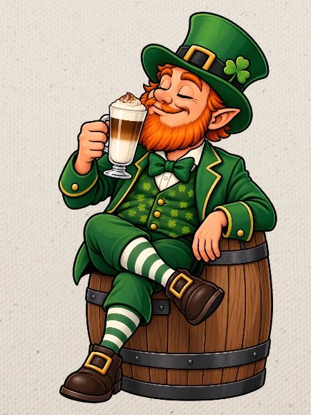 Leprechaun mit Latte Macchiato – Irischer Kaffee
