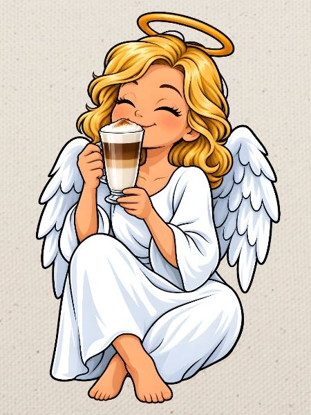 Engel mit Latte Macchiato – Himmlischer Kaffeegenu