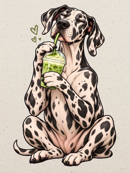 Deutsche Dogge mit Matcha Latte – Kaffeepause