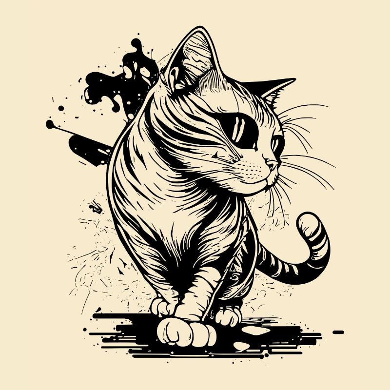 Cute cat with paws in tattoo style