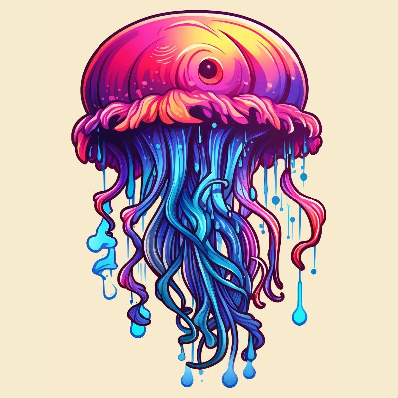 Pink Blue Graffiti Jellyfish Artwork