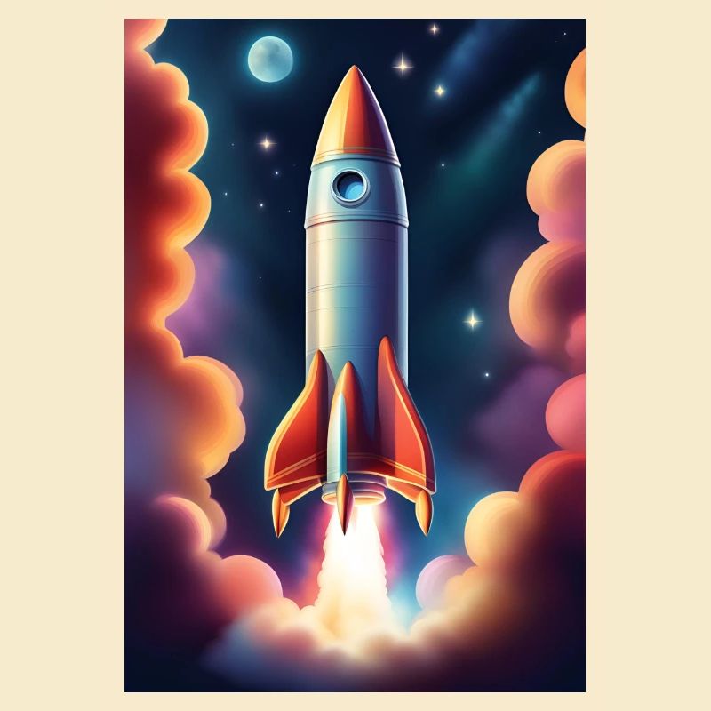 Rocket ship flying to space