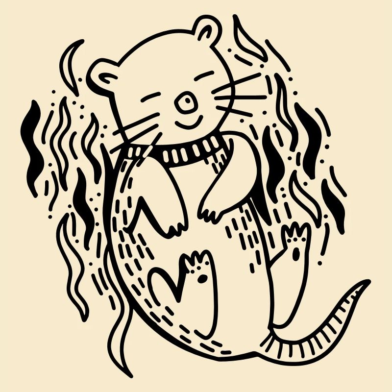 otter on the back with ocean waves 1 color