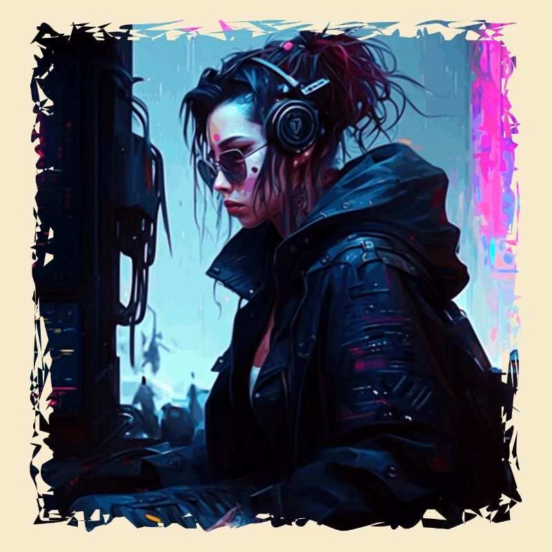 Sci-Fi techie in dystopian high-tech world