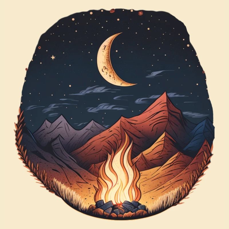 Campfire Starry Sky Moonlight Mountain