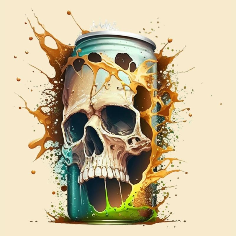 Un crâne explose d’une canette de bière