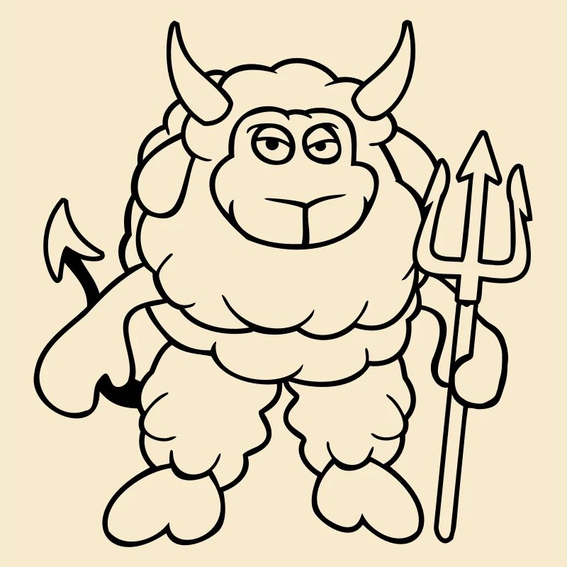 Mouton Diable Satan Enfer Mal Trident Cornes Cool