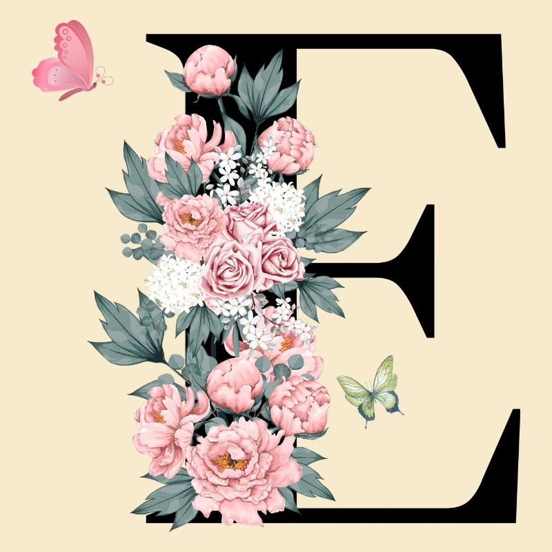 Letter e pink flowers