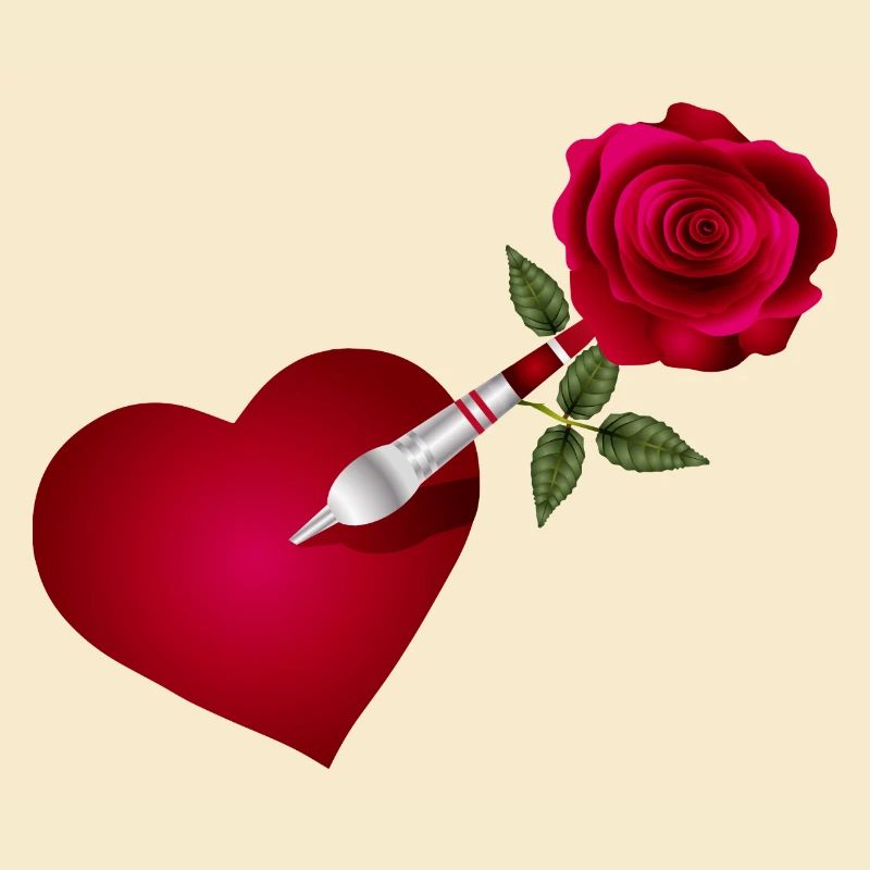 Dart arrow with rose and heart as a target