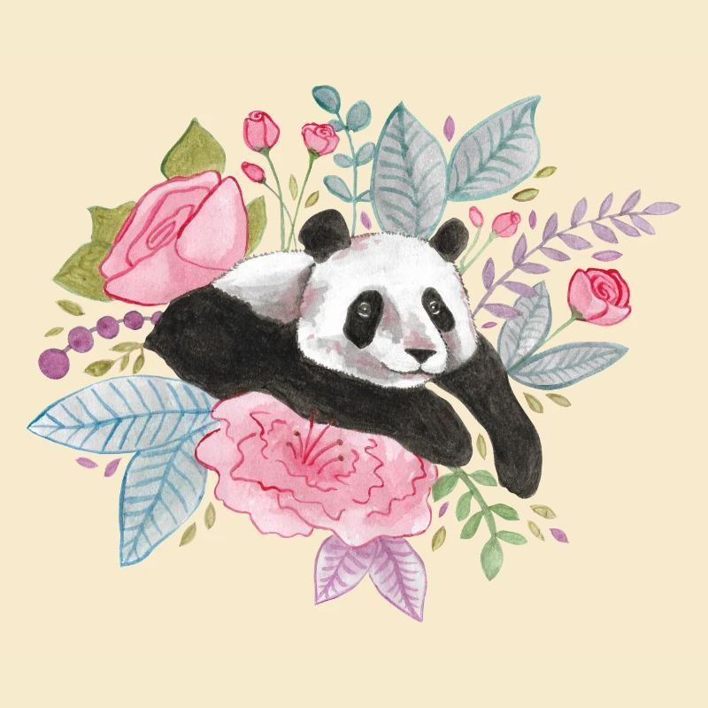 Panda avec fleurs Aquarelle Design Idée Cadeau