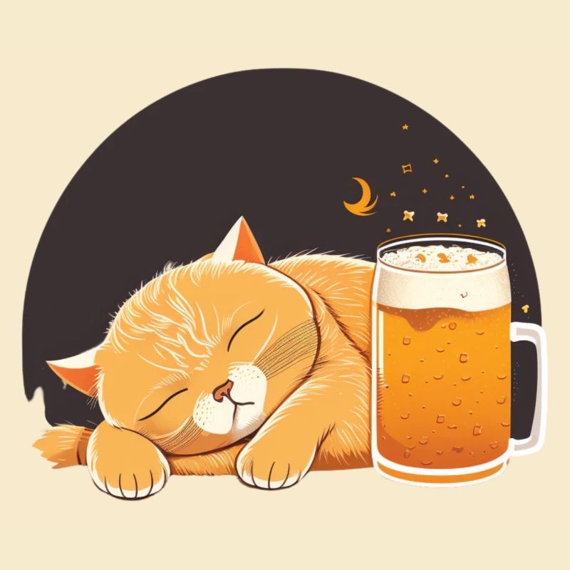 Chat endormi avec de la bière