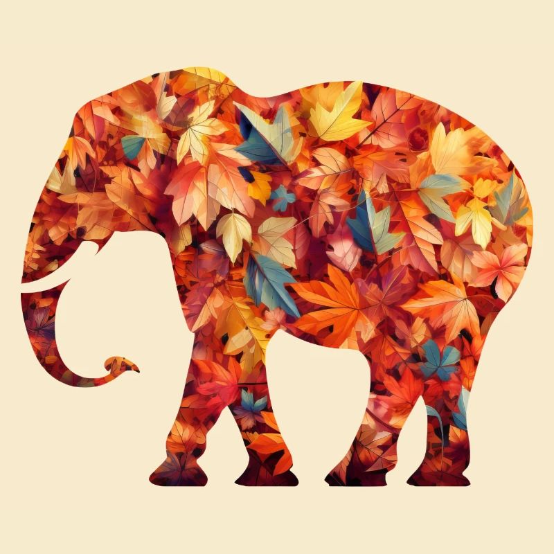 Éléphant dans les feuilles d’automne