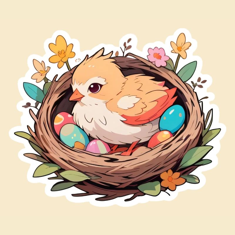 Easter basket with chicks