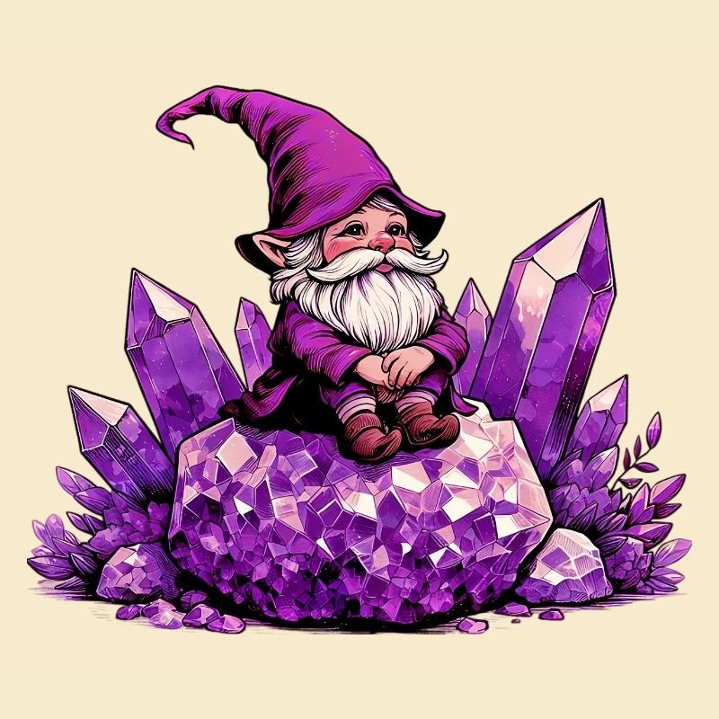 Gnome sitting on an Amethyst Crystal