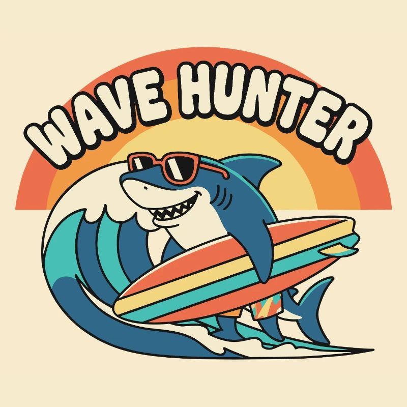 Wave Hunter Shark Surf Sunset