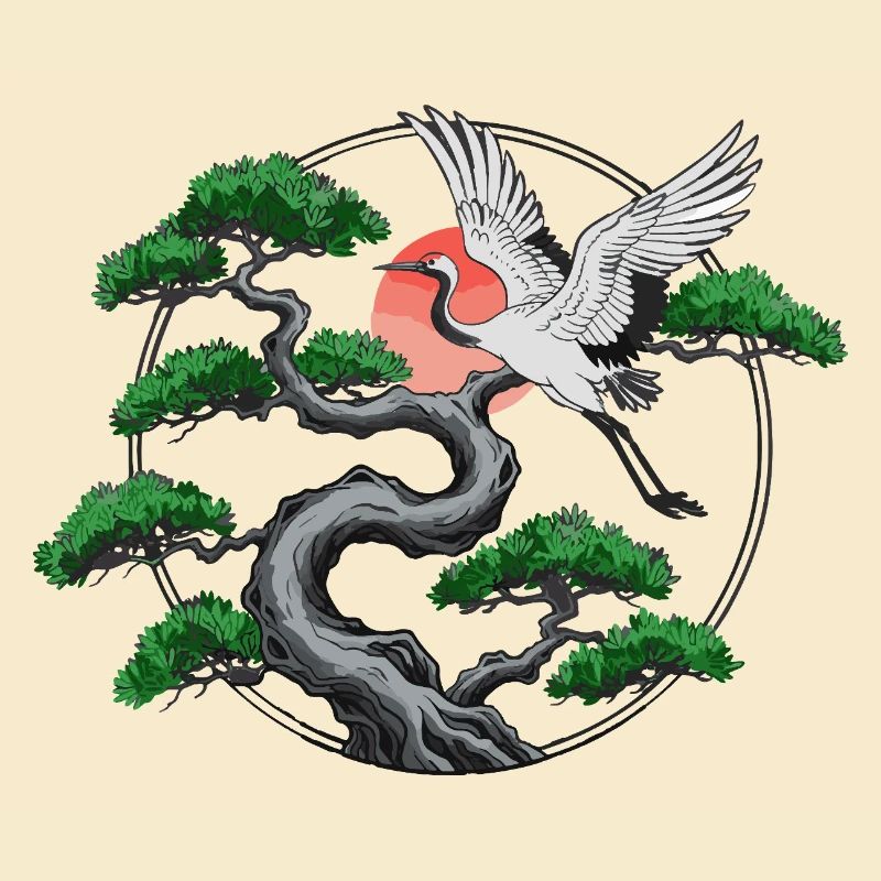 Cranes & Twisted Pine Tree