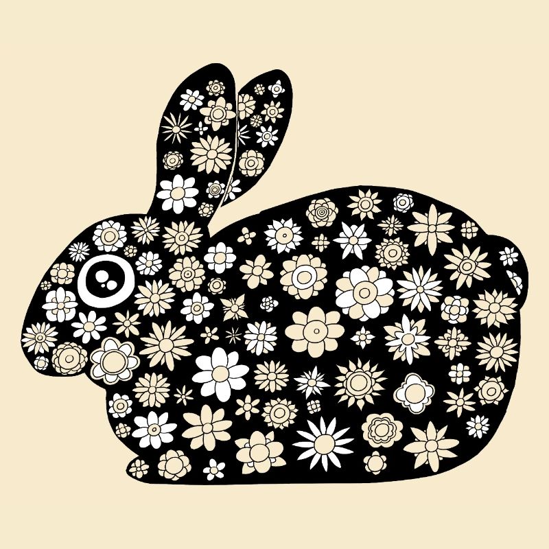 Black rabbit floral pattern