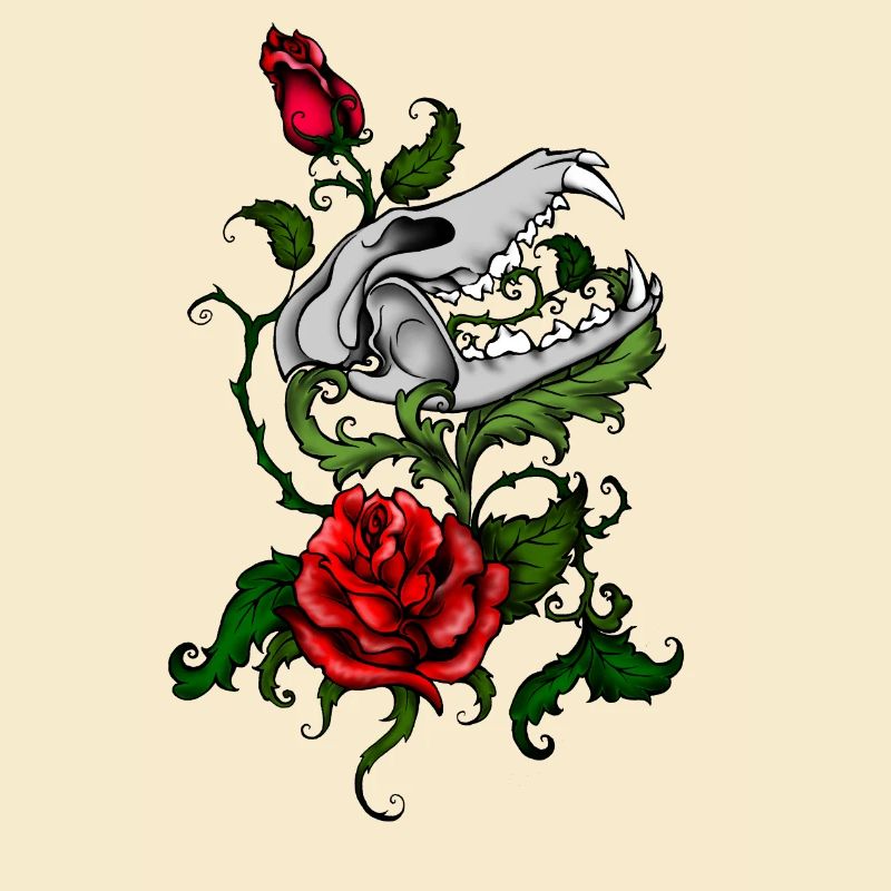 Schädel und Rosen