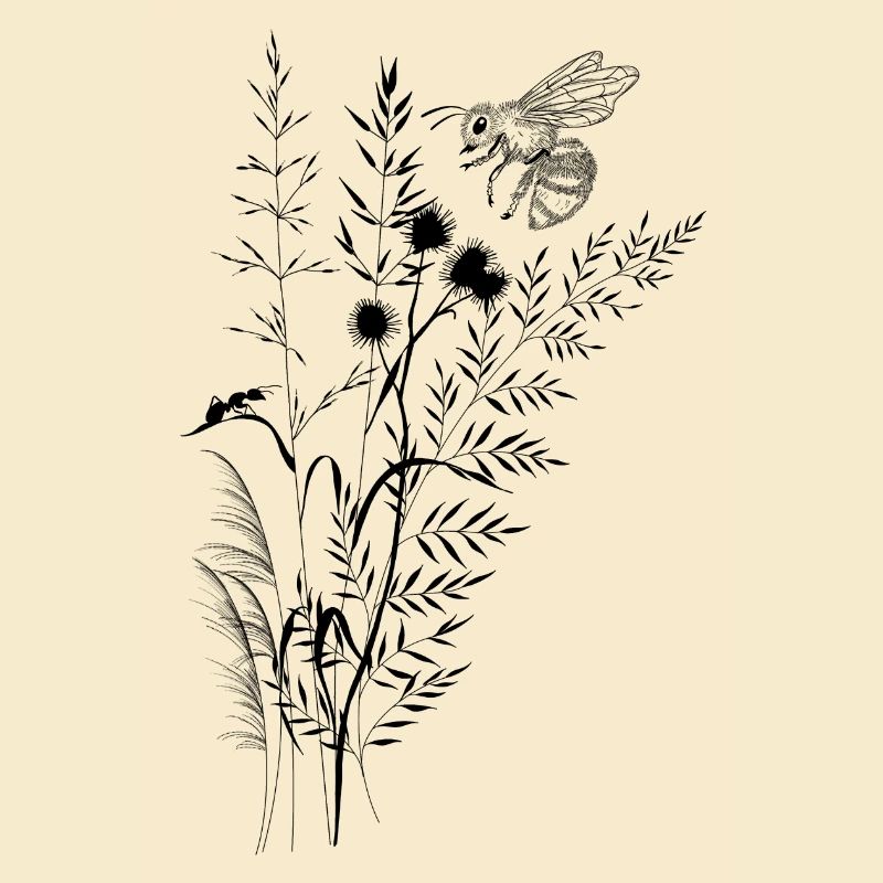 Composition fleurs sauvage et abeille fourmis