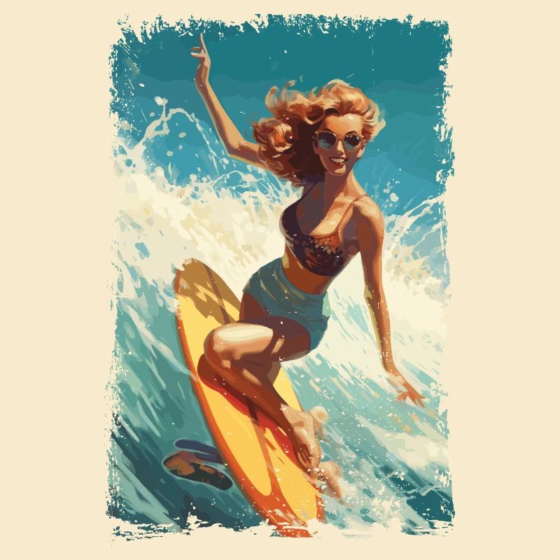 Retro Beach Babe - Surf Comic Design