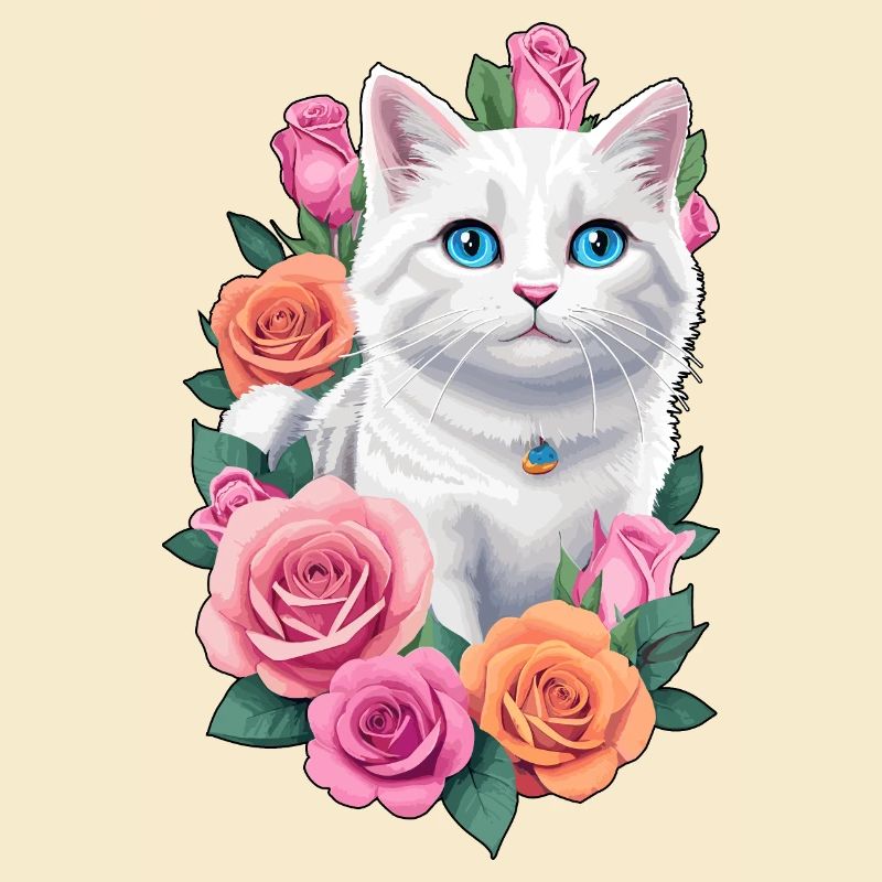 Katze mit Rosen