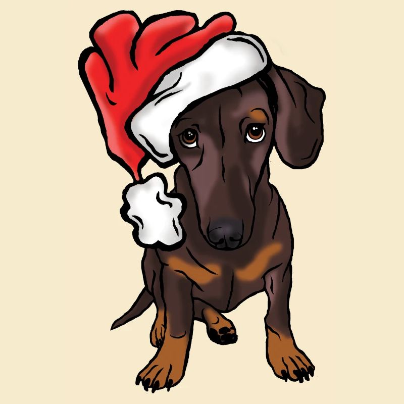 Teckel de Noël dans le style de la bande dessinée