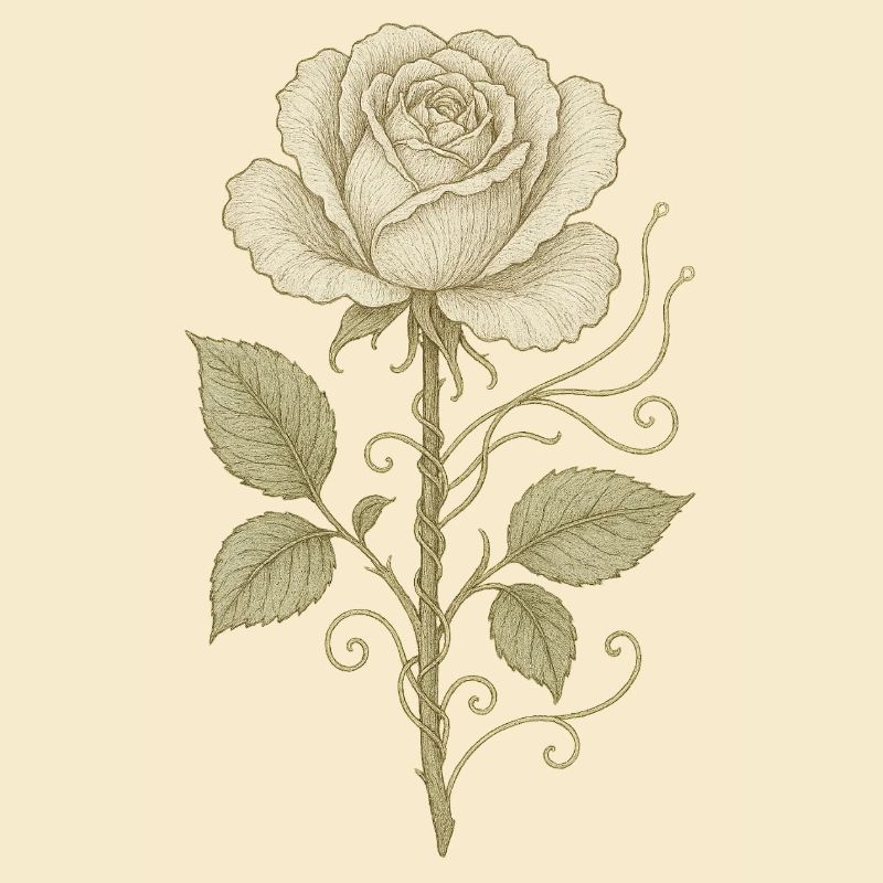 Vintage Rose Pencil Drawing