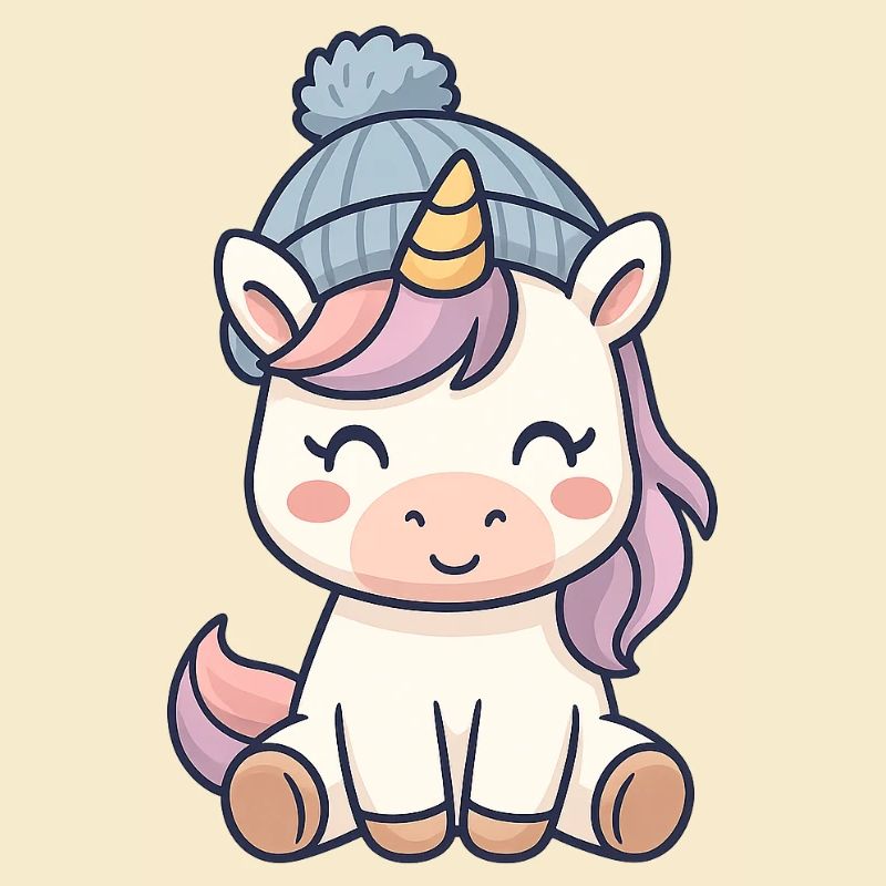 Kuscheliges Einhorn mit Mütze