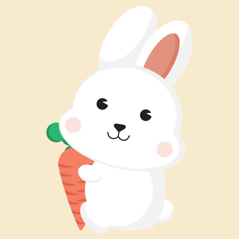 Dessin animé de lapin blanc mignon tenant une carotte