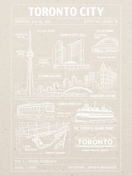 Toronto Skyline Blueprint Illustration