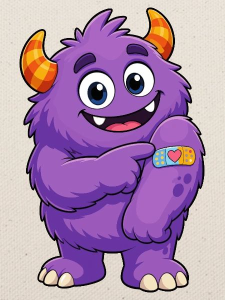 Lila Monster mit Pflaster
